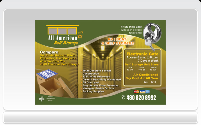 business cards pronto all american storage storage unit flyers