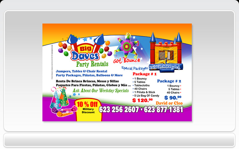 Business Cards Pronto Big Daves Party Rentals